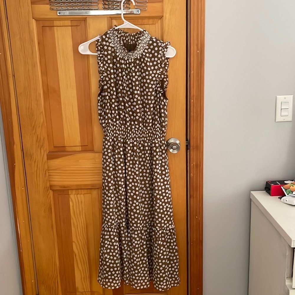J.crew brown polka dot midi dress